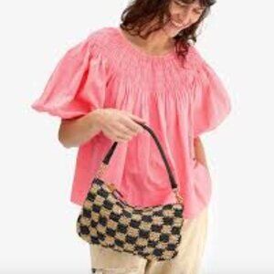 Clare V. Petit Moyen in Black and Natural Checker Raffia